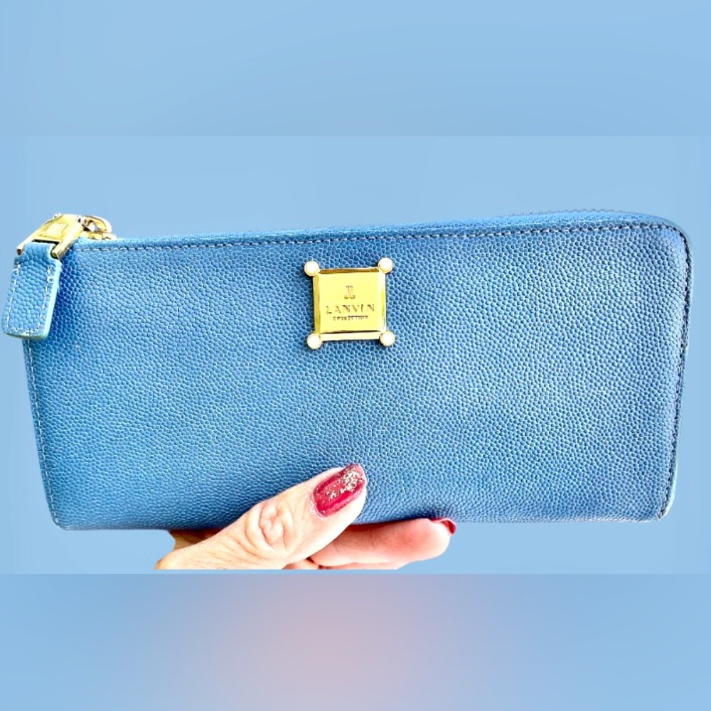 Lanvin Leather Wallet w/COA in corn-flower blue